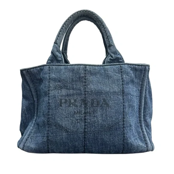 Prada Blue Denim Canapa PM Two Way Tote Bag with Dust Bag - Picture 2 of 11